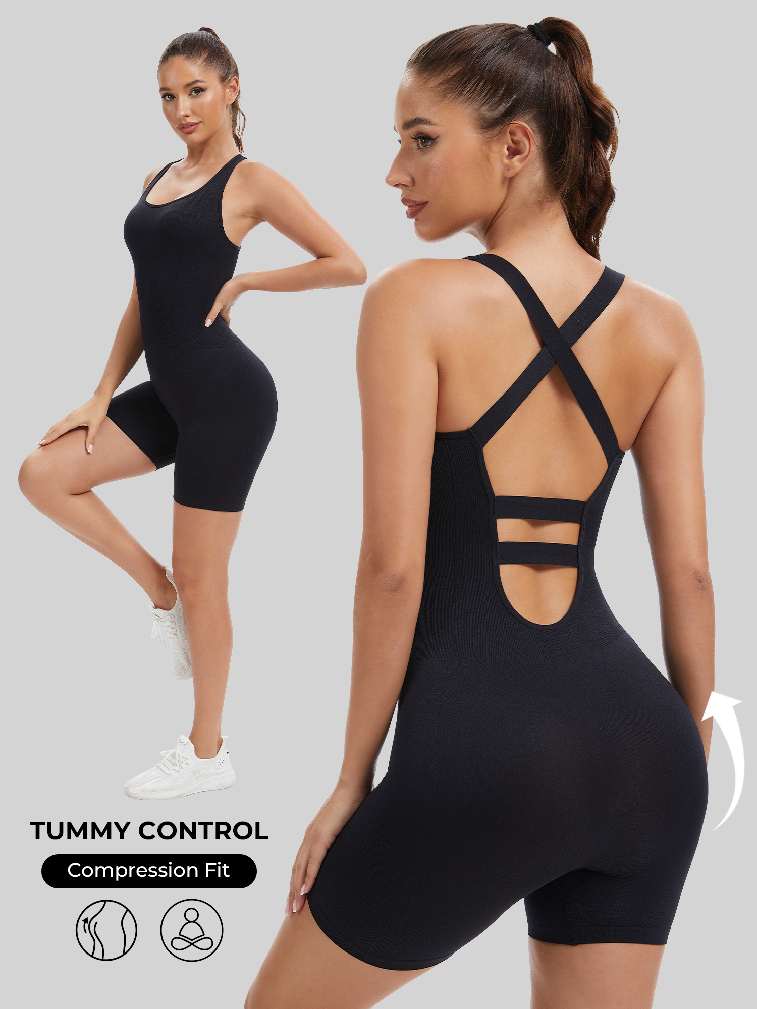 Running Gear Outfit - Knit Booty Lifting Bodysuit, Quick-Dry Running
